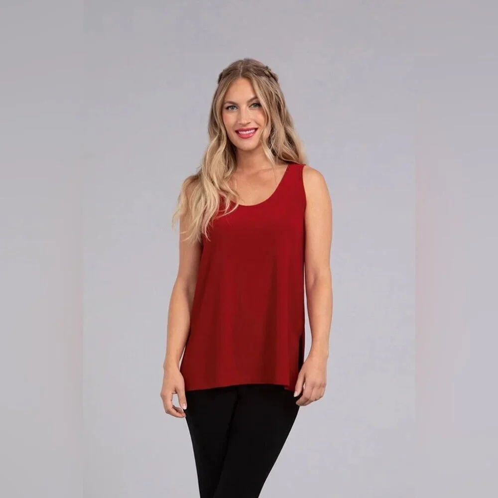 Sympli Womens Red Go To Tank Relaxed Fit Minimalist Top Size 4